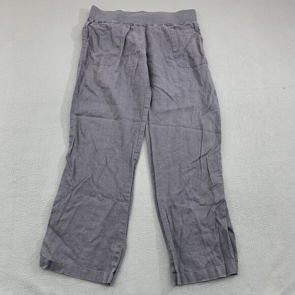 Allen Allen Pants Womens Large Gray Linen Wide Leg Pull On Casual Relaxed Fit - Picture 1 of 14